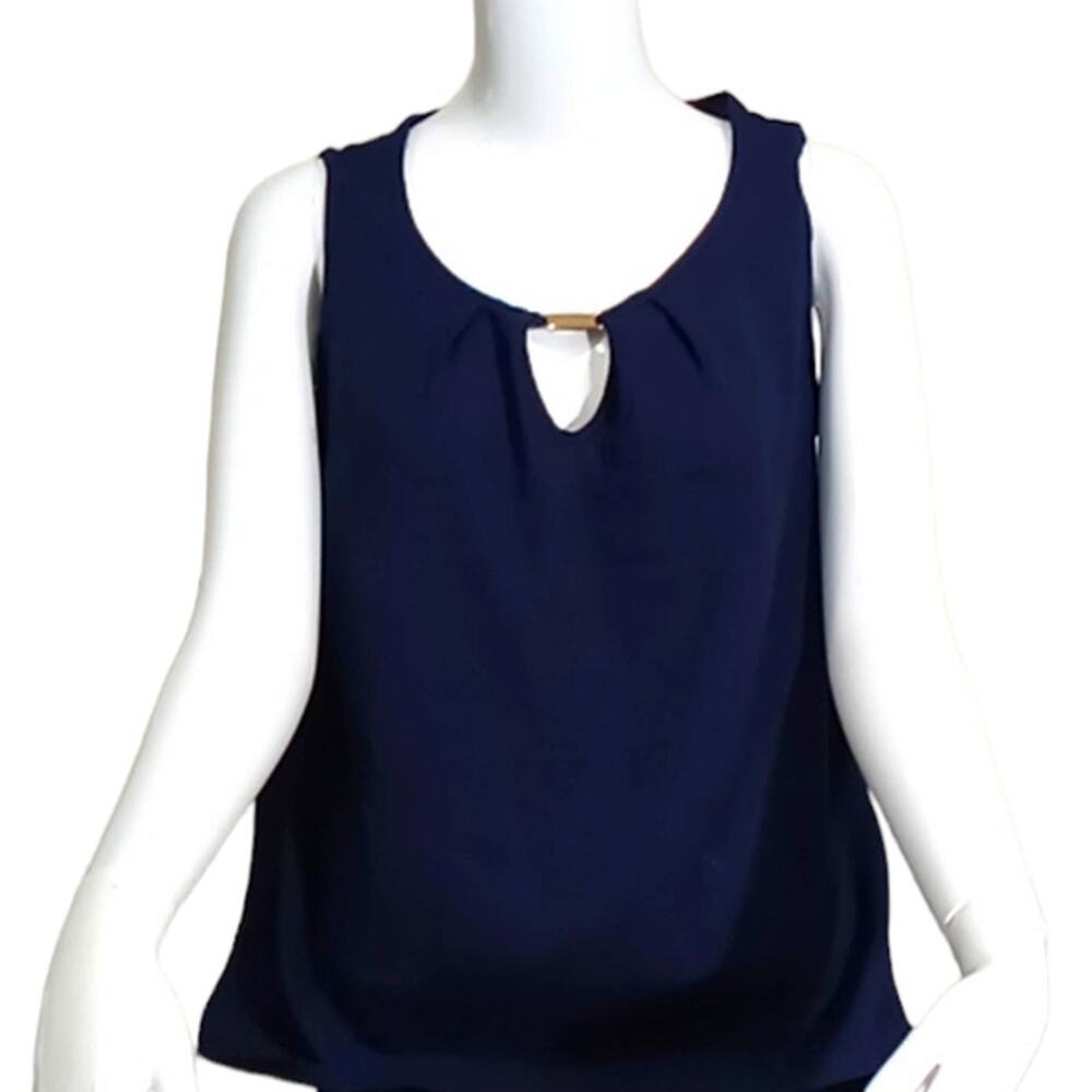 NWT LC by Laura Cruz Blue Sleeveless Top with Keyhole Opening SIZE SM